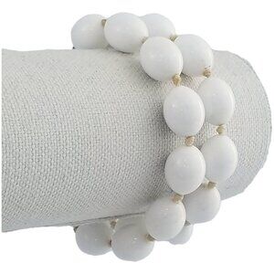 Crown Trifari Vintage Double Stranded Bracelet 7" White Beaded Fold Over Clasp